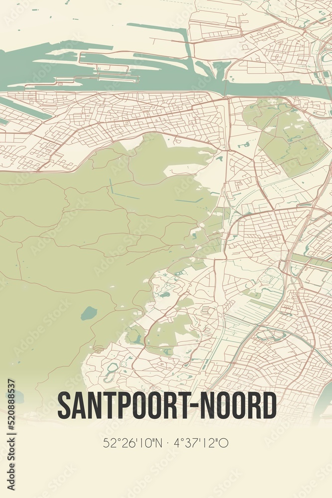 Retro Dutch city map of Santpoort-Noord located in Noord-Holland. Vintage street map.