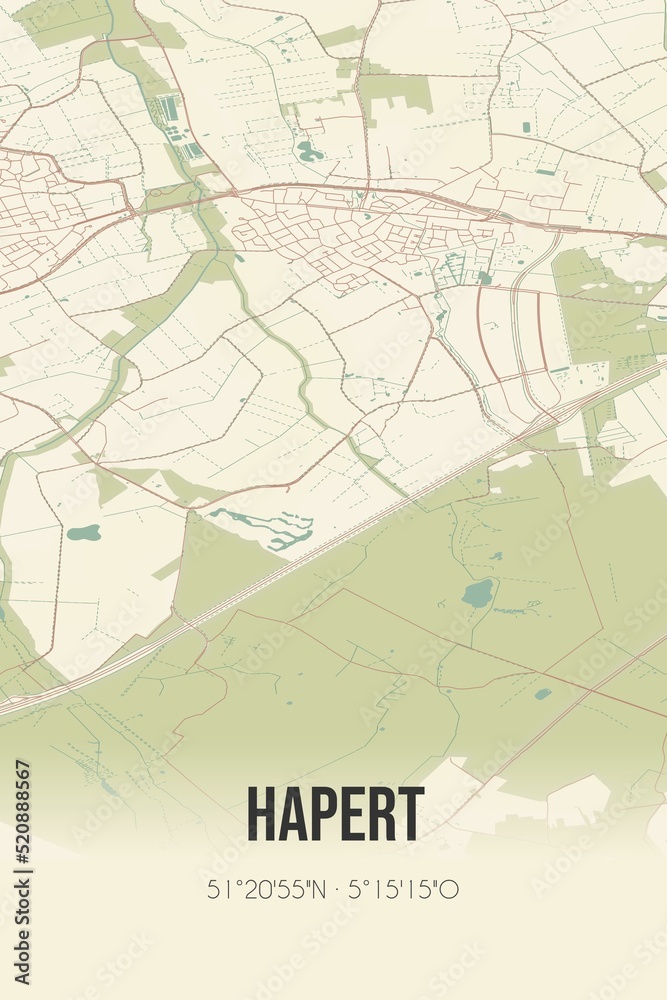 Retro Dutch city map of Hapert located in Noord-Brabant. Vintage street map.