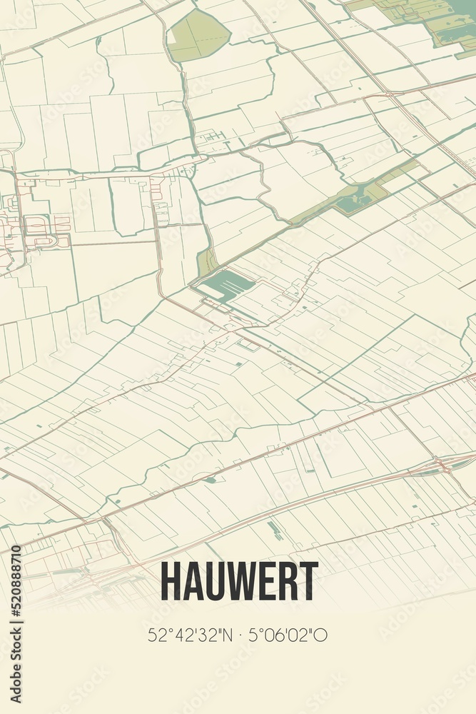 Retro Dutch city map of Hauwert located in Noord-Holland. Vintage street map. Retro Dutch city map of Hauwert located in Noord-Holland. Vintage street map.