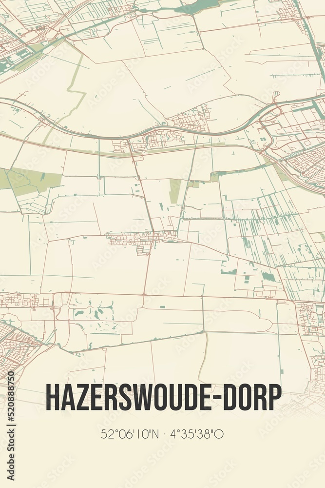 Retro Dutch city map of Hazerswoude-Dorp located in Zuid-Holland. Vintage street map. Retro Dutch city map of Hazerswoude-Dorp located in Zuid-Holland. Vintage street map.