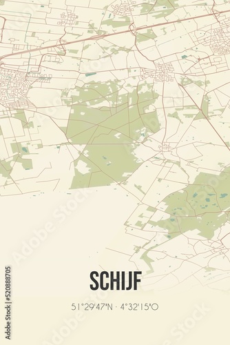 Retro Dutch city map of Schijf located in Noord-Brabant. Vintage street map. © Rezona