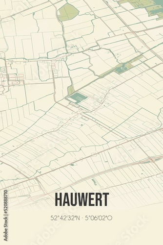 Retro Dutch city map of Hauwert located in Noord-Holland. Vintage street map.