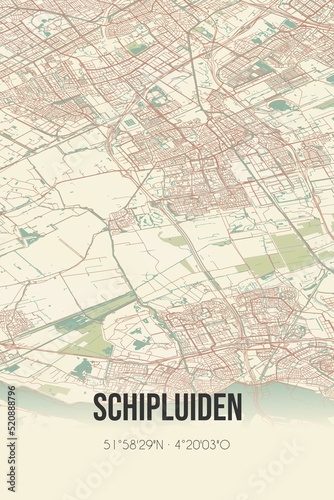 Retro Dutch city map of Schipluiden located in Zuid-Holland. Vintage street map.