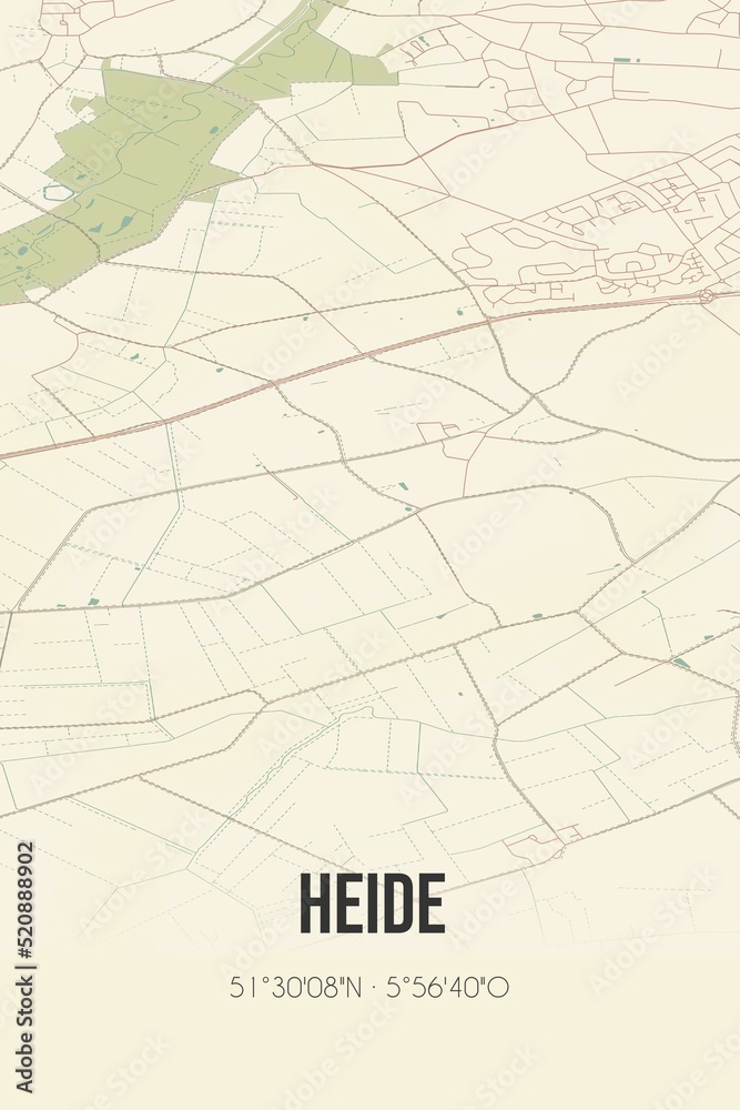 Retro Dutch city map of Heide located in Limburg. Vintage street map.