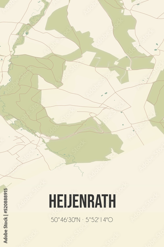 Retro Dutch city map of Heijenrath located in Limburg. Vintage street map.