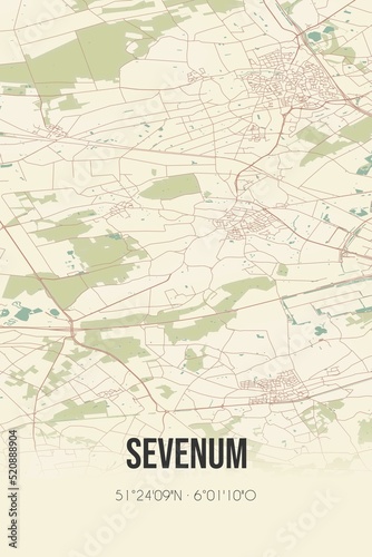 Retro Dutch city map of Sevenum located in Limburg. Vintage street map. © Rezona