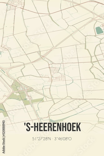 Retro Dutch city map of 's-Heerenhoek located in Zeeland. Vintage street map. photo