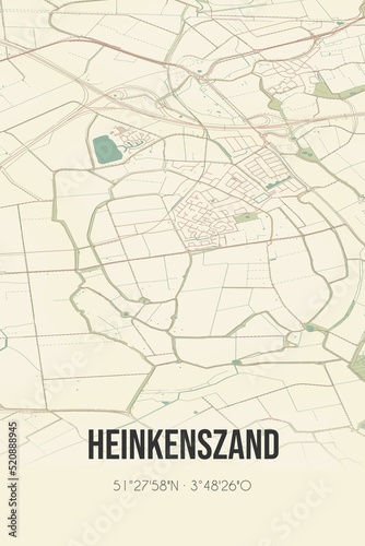 Retro Dutch city map of Heinkenszand located in Zeeland. Vintage street map. photo