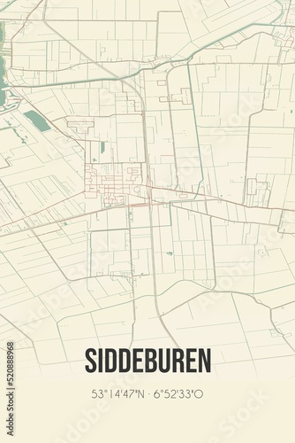 Wallpaper Mural Retro Dutch city map of Siddeburen located in Groningen. Vintage street map. Torontodigital.ca