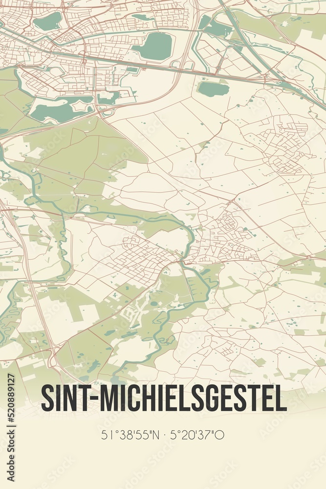Retro Dutch city map of Sint-Michielsgestel located in Noord-Brabant. Vintage street map.