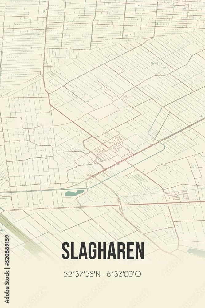 Retro Dutch city map of Slagharen located in Overijssel. Vintage street map. Retro Dutch city map of Slagharen located in Overijssel. Vintage street map.