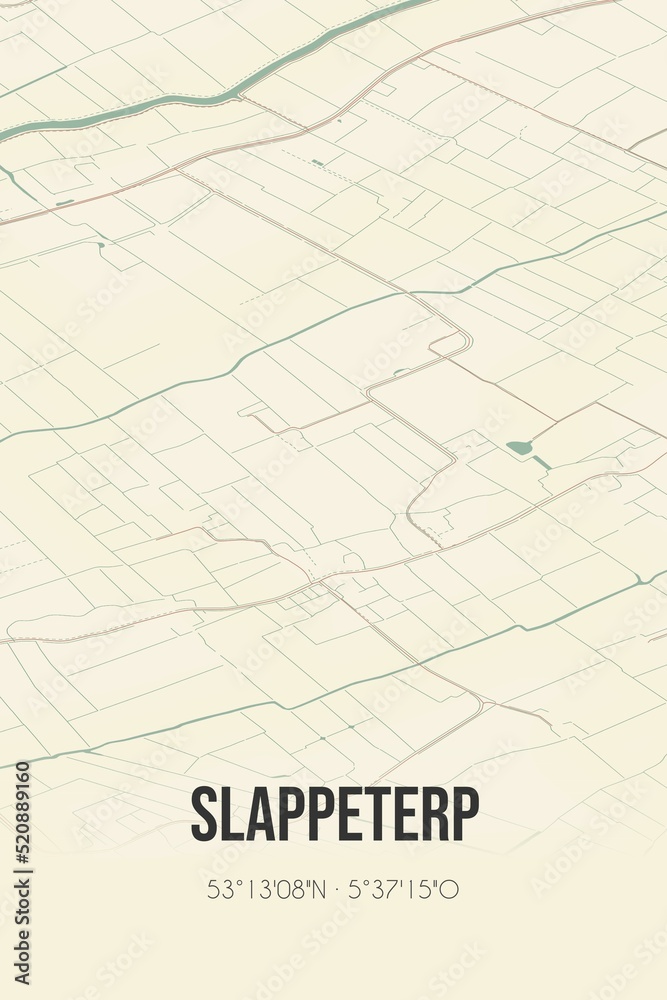 Retro Dutch city map of Slappeterp located in Fryslan. Vintage street map. Retro Dutch city map of Slappeterp located in Fryslan. Vintage street map.