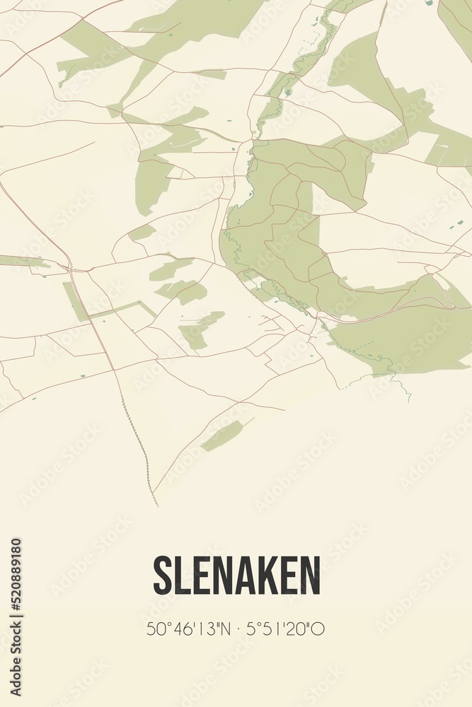 Retro Dutch city map of Slenaken located in Limburg. Vintage street map.