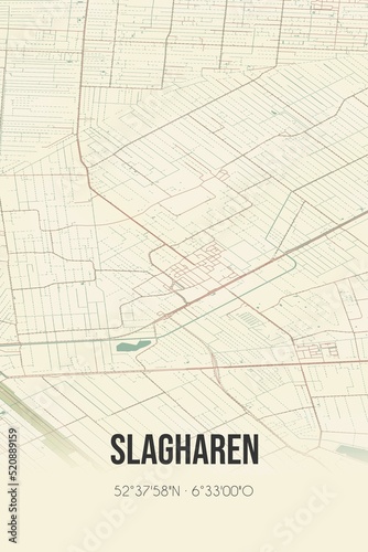 Retro Dutch city map of Slagharen located in Overijssel. Vintage street map.