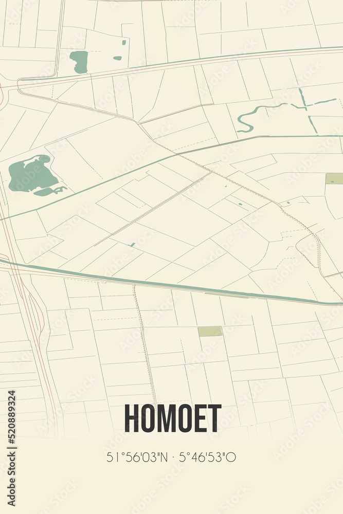 Retro Dutch city map of Homoet located in Gelderland. Vintage street map. Retro Dutch city map of Homoet located in Gelderland. Vintage street map.