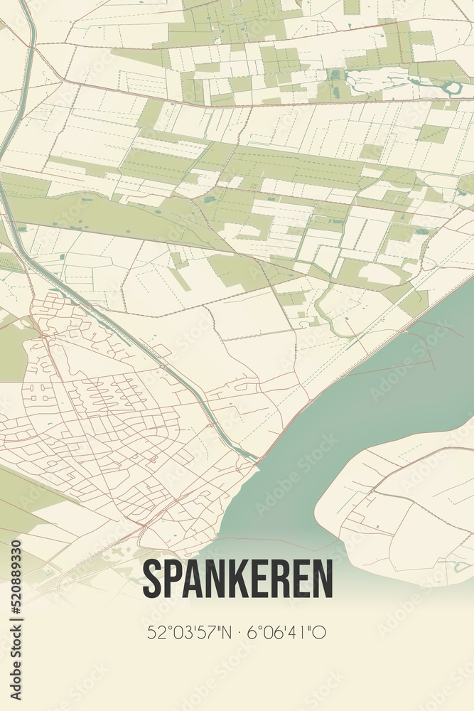 Obraz premium Retro Dutch city map of Spankeren located in Gelderland. Vintage street map.
