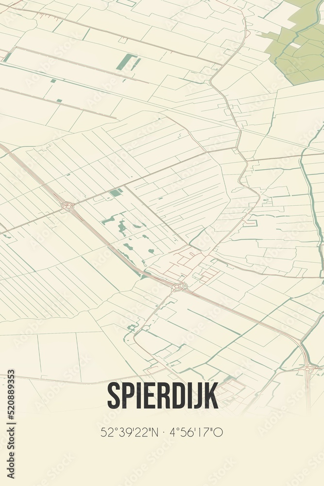 Retro Dutch city map of Spierdijk located in Noord-Holland. Vintage street map.