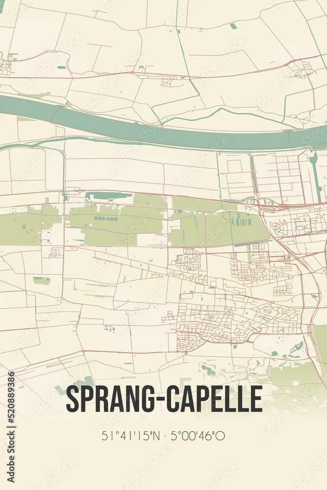 Obraz premium Retro Dutch city map of Sprang-Capelle located in Noord-Brabant. Vintage street map.