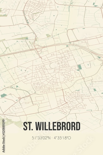 Retro Dutch city map of St. Willebrord located in Noord-Brabant. Vintage street map.