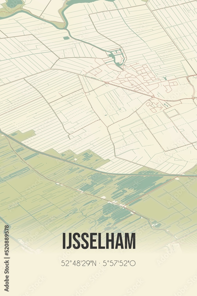Retro Dutch city map of IJsselham located in Overijssel. Vintage street map. Retro Dutch city map of IJsselham located in Overijssel. Vintage street map.