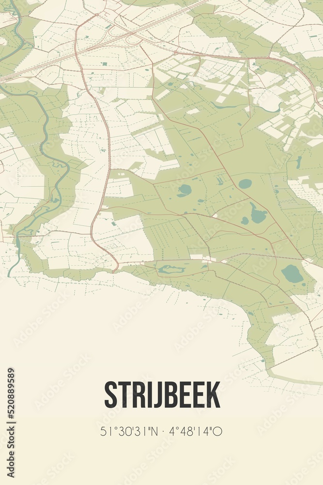 Fototapeta premium Retro Dutch city map of Strijbeek located in Noord-Brabant. Vintage street map.