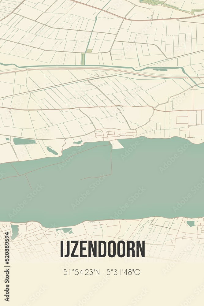 Obraz premium Retro Dutch city map of IJzendoorn located in Gelderland. Vintage street map.