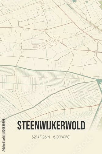 Retro Dutch city map of Steenwijkerwold located in Overijssel. Vintage street map. photo