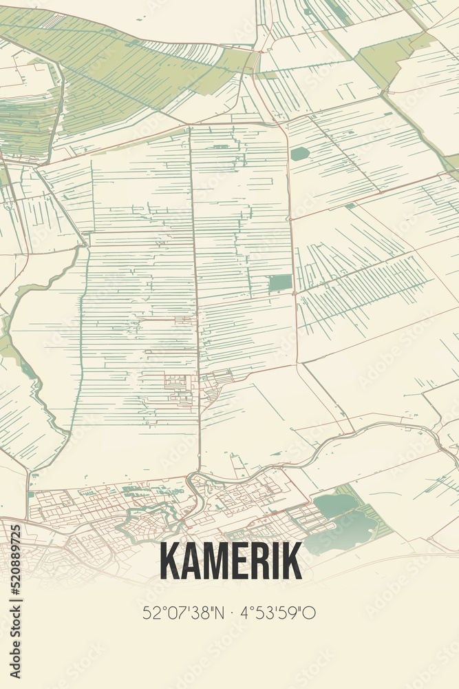 Obraz premium Retro Dutch city map of Kamerik located in Utrecht. Vintage street map.
