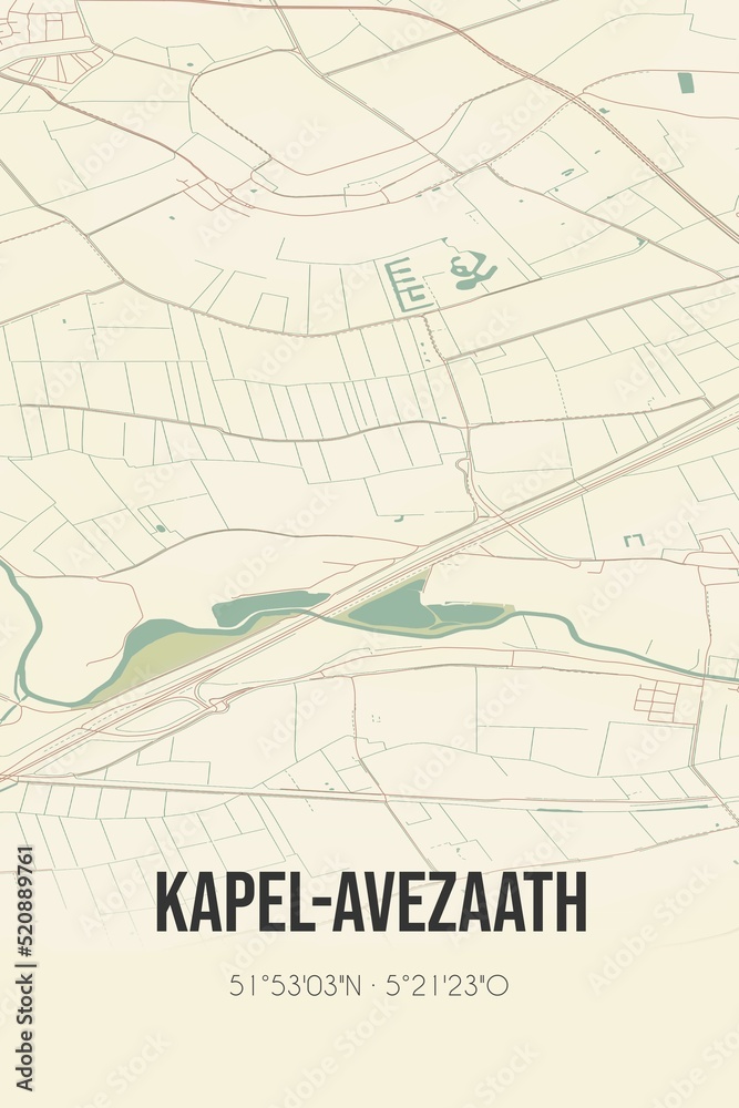 Retro Dutch city map of Kapel-Avezaath located in Gelderland. Vintage street map. Retro Dutch city map of Kapel-Avezaath located in Gelderland. Vintage street map.