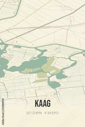 Retro Dutch city map of Kaag located in Zuid-Holland. Vintage street map.