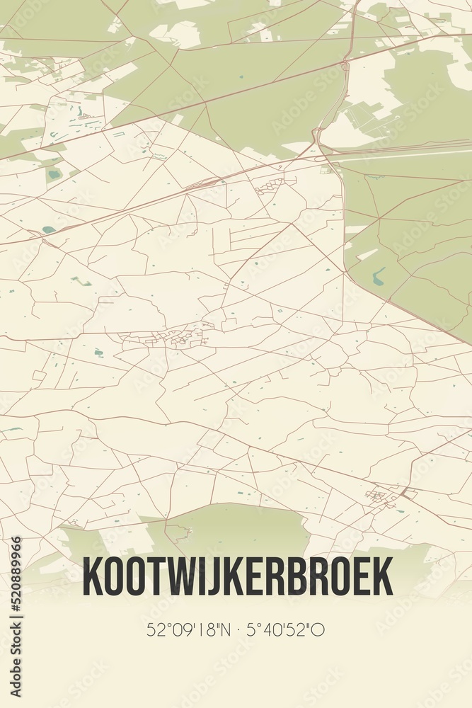 Fototapeta premium Retro Dutch city map of Kootwijkerbroek located in Gelderland. Vintage street map.