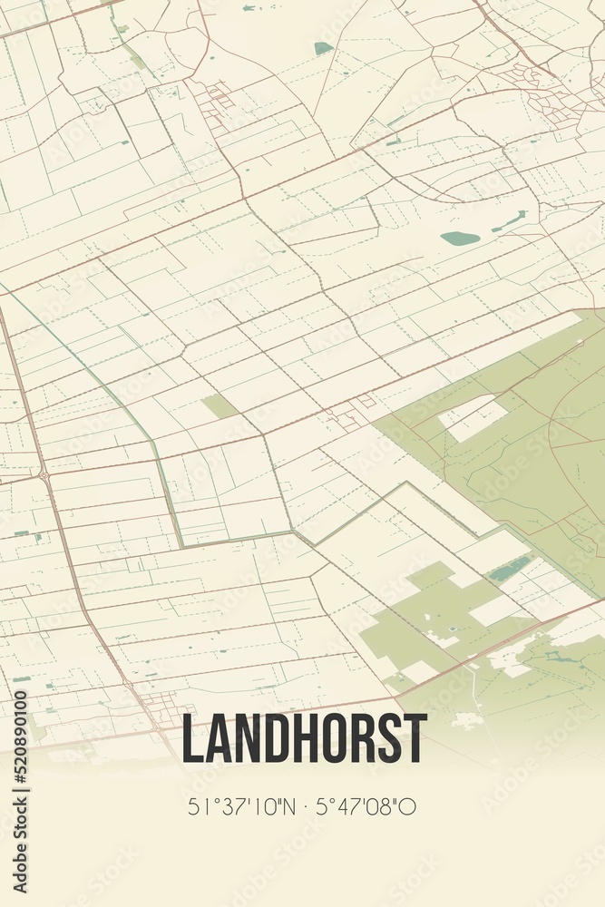 Retro Dutch city map of Landhorst located in Noord-Brabant. Vintage street map.