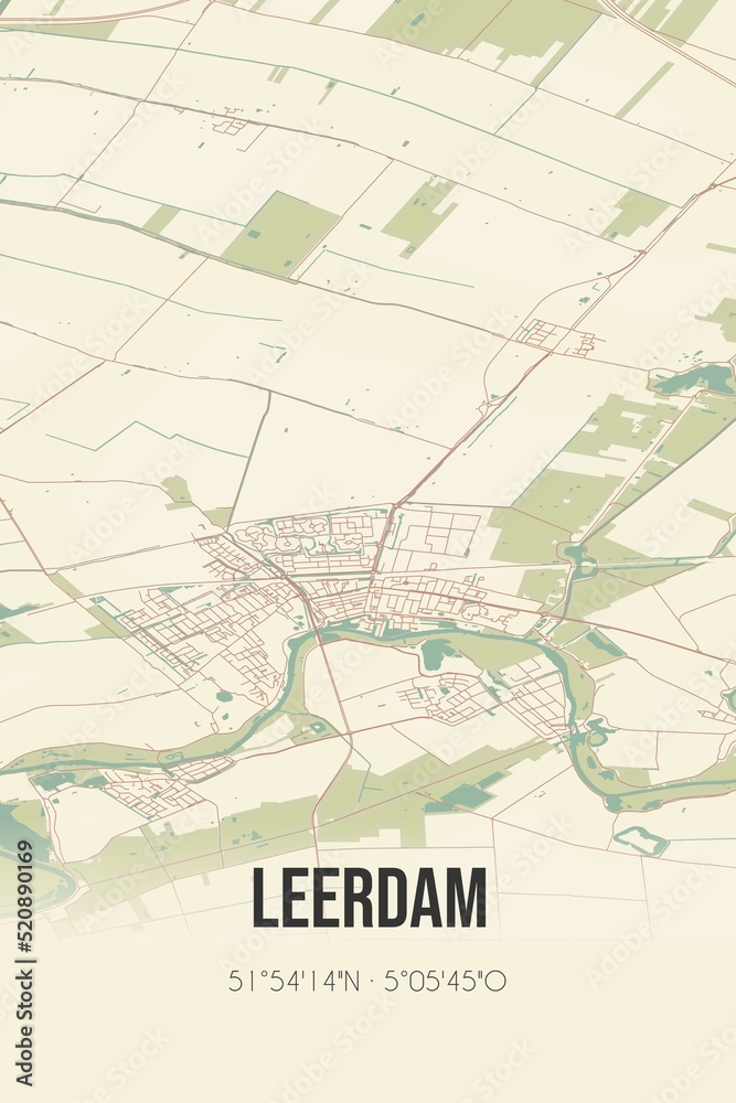 Retro Dutch city map of Leerdam located in Utrecht. Vintage street map. Retro Dutch city map of Leerdam located in Utrecht. Vintage street map.