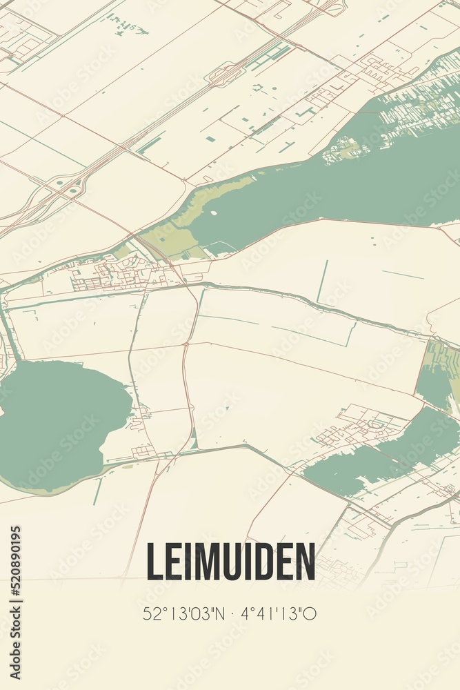 Obraz premium Retro Dutch city map of Leimuiden located in Zuid-Holland. Vintage street map.