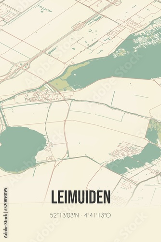 Retro Dutch city map of Leimuiden located in Zuid-Holland. Vintage street map.