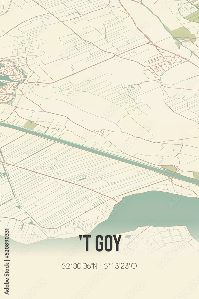 Obraz premium Retro Dutch city map of 't Goy located in Utrecht. Vintage street map.