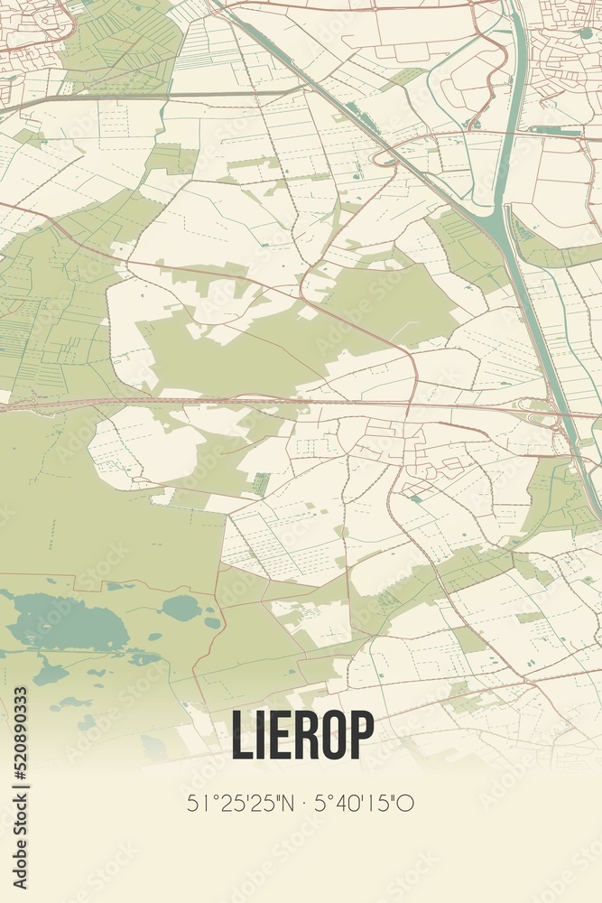 Obraz premium Retro Dutch city map of Lierop located in Noord-Brabant. Vintage street map.