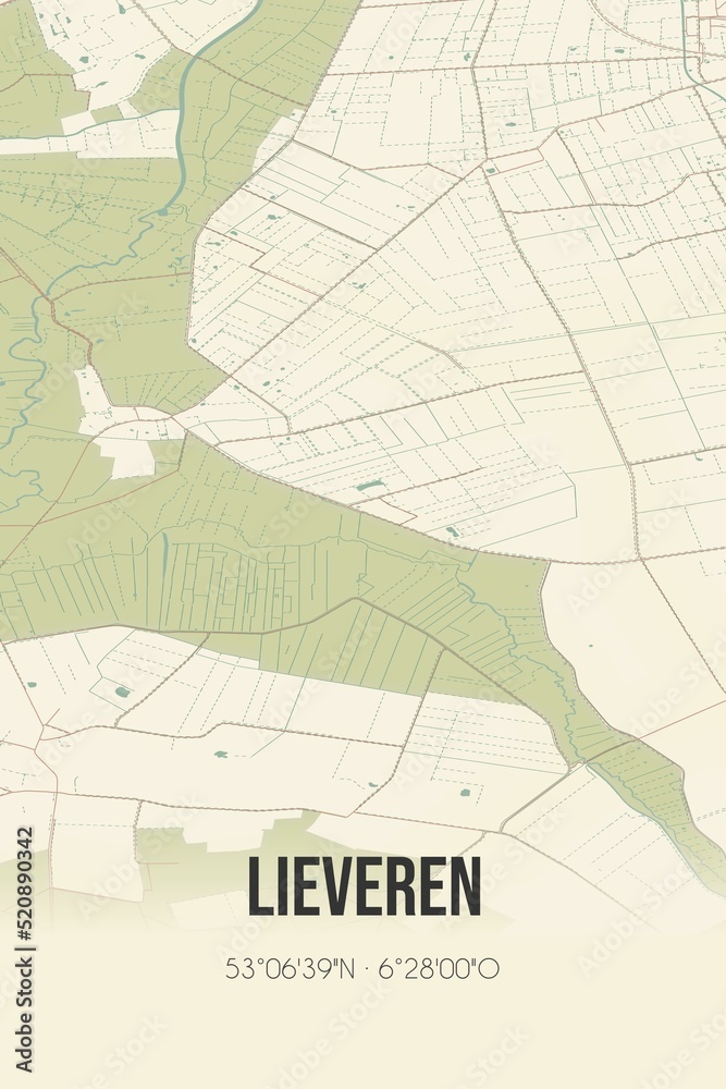 Fototapeta premium Retro Dutch city map of Lieveren located in Drenthe. Vintage street map.