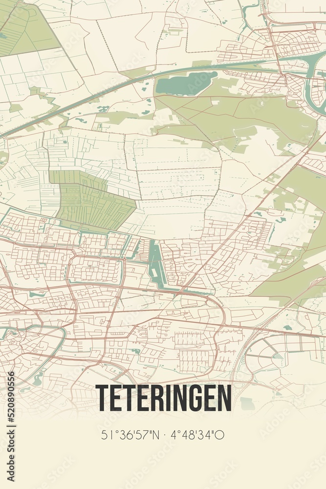 Retro Dutch city map of Teteringen located in Noord-Brabant. Vintage street map. Retro Dutch city map of Teteringen located in Noord-Brabant. Vintage street map.