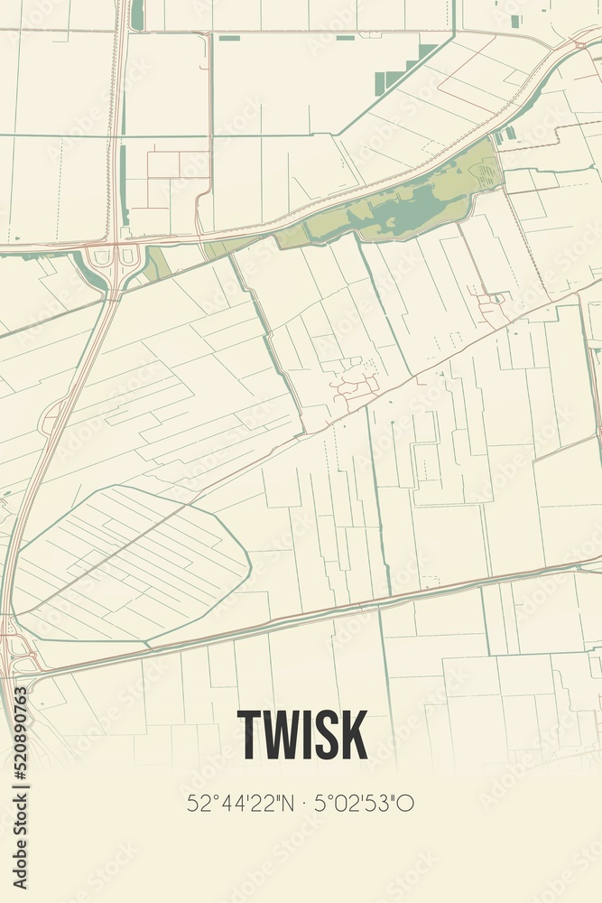 Retro Dutch city map of Twisk located in Noord-Holland. Vintage street map.