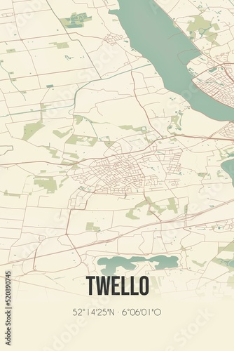 Retro Dutch city map of Twello located in Gelderland. Vintage street map.