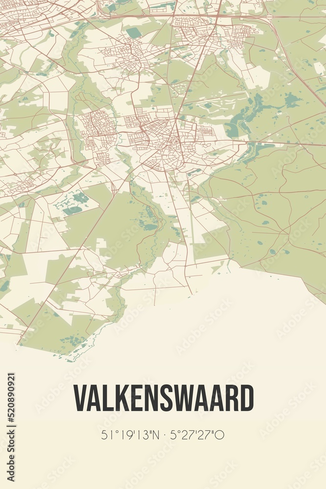 Retro Dutch city map of Valkenswaard located in Noord-Brabant. Vintage street map.