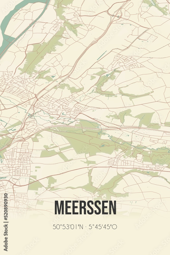 Obraz premium Retro Dutch city map of Meerssen located in Limburg. Vintage street map.