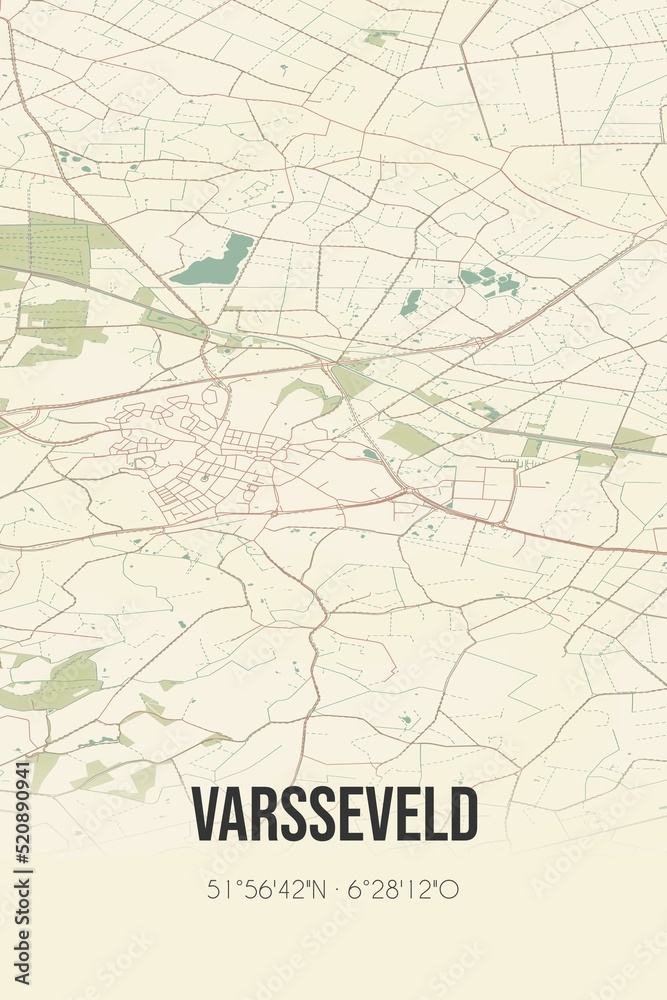 Retro Dutch city map of Varsseveld located in Gelderland. Vintage street map.