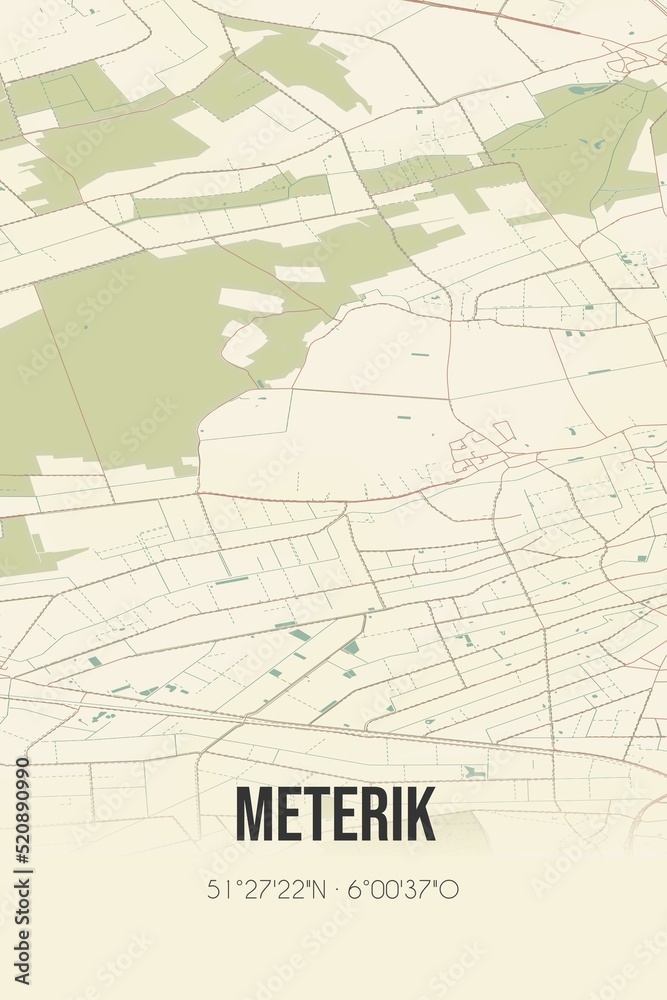 Retro Dutch city map of Meterik located in Limburg. Vintage street map.