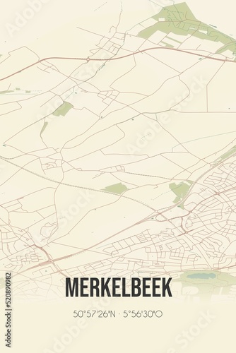 Retro Dutch city map of Merkelbeek located in Limburg. Vintage street map.