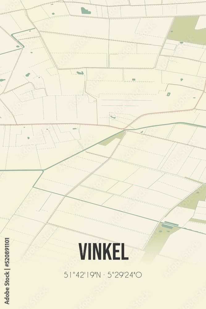 Retro Dutch city map of Vinkel located in Noord-Brabant. Vintage street map. Retro Dutch city map of Vinkel located in Noord-Brabant. Vintage street map.