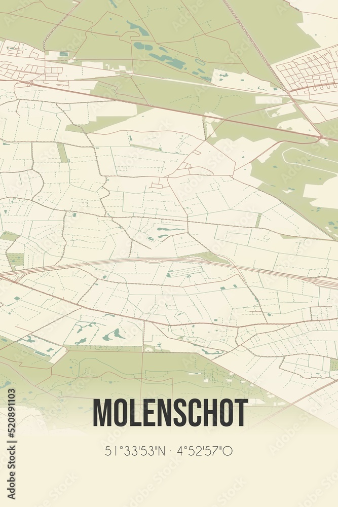 Retro Dutch city map of Molenschot located in Noord-Brabant. Vintage street map.