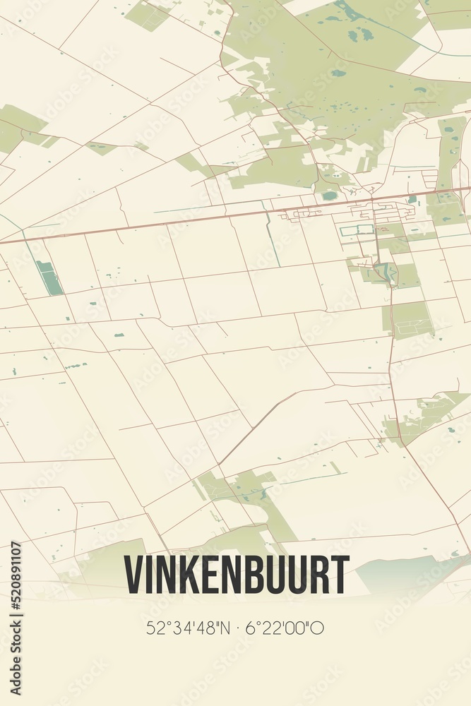 Retro Dutch city map of Vinkenbuurt located in Overijssel. Vintage street map.