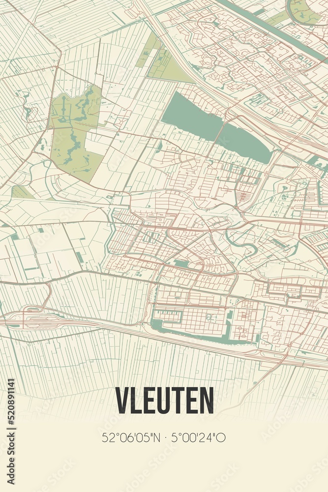 Retro Dutch city map of Vleuten located in Utrecht. Vintage street map. Retro Dutch city map of Vleuten located in Utrecht. Vintage street map.